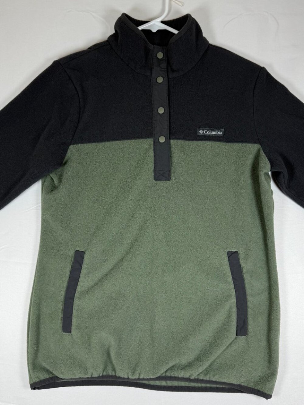Columbia Fleece Jacket Women's Medium Gray Green 1/4 Button Hiking Outdoor